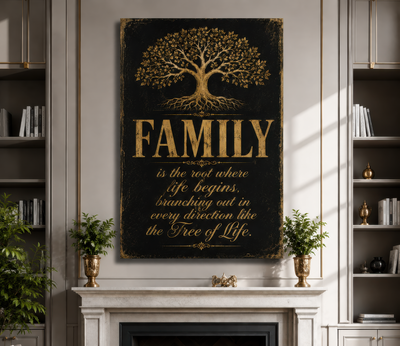 Family Tree of Life Canvas - Vintage Gold Family Wall Art