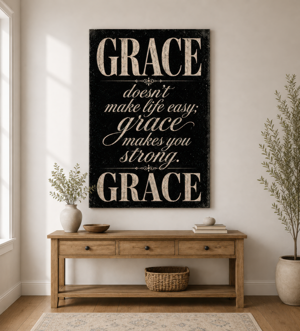 Vintage Faith Canvas Wall Art - Grace Makes You Strong