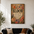 Bloom Vintage Botanical Canvas Wall Art - “Grow Gently Into Who You Were Meant To Become” Floral Canvas