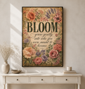 Bloom Vintage Botanical Canvas Wall Art - “Grow Gently Into Who You Were Meant To Become” Floral Canvas