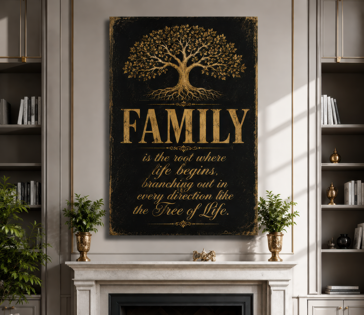 Family Tree of Life Canvas - Vintage Gold Family Wall Art